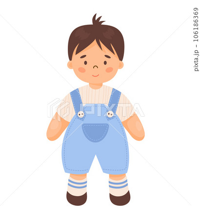 Children toy doll. Cute boy in blue overalls. Vector illustration in cartoon style. kids collection. Children toy doll. Cute boy in blue overalls. Vector illustration in cartoon style. kids collection. 106186369
