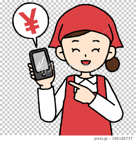 笑顔でスマホを片手にオサイフケータイの説明をする店員 笑顔でスマホを片手にオサイフケータイの説明をする店員 106186737