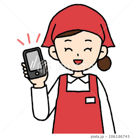 笑顔でスマホを片手に持つ店員 笑顔でスマホを片手に持つ店員 106186743