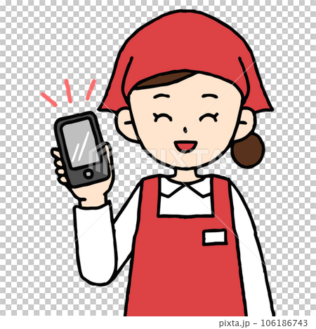 笑顔でスマホを片手に持つ店員 笑顔でスマホを片手に持つ店員 106186743