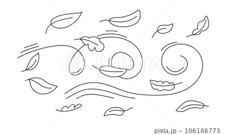 Autumn leaf line sketch vector. Wind doodle blows. Leaf falls down. Strong gust of wind. Autumn leaf line sketch vector. Wind doodle blows. Leaf falls down. Strong gust of wind. 106186773