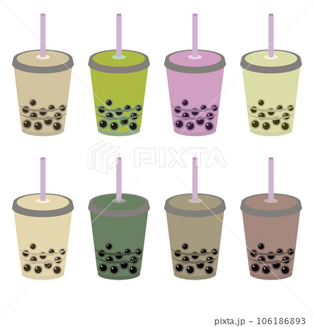 色んな味のタピオカミルクティーのベクターイラストセット 106186893