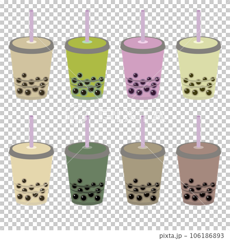 各種口味木薯奶茶的矢量插畫集 106186893