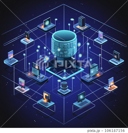 3D Isometric Doodle Computer Network Illustrationのイラスト素材 [106187156 ...