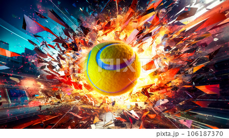 the tennis ball breaks the colored glass 106187370