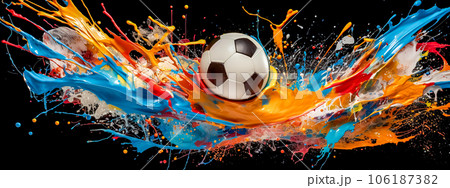 soccer sport, football ball, black art watercolors colorful banner  106187382