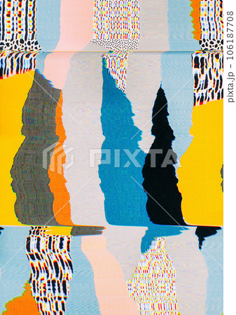 Glitch art. Distortion noise. Abstract pattern. Colorful background blue yellow white green black artistic design with interference effect texture. 106187708
