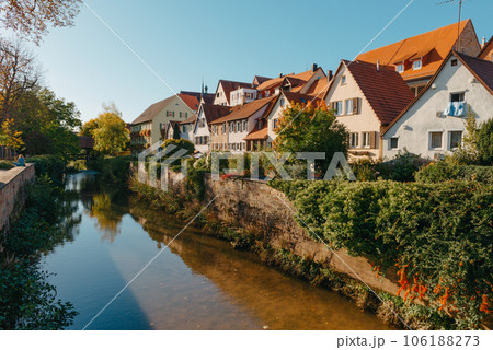 Old national German town house in Bietigheim-Bissingen, Baden-Wuerttemberg, Germany, Europe. Old Town is full of colorful and well preserved buildings. Old national German town house in Bietigheim-Bissingen, Baden-Wuerttemberg, Germany, Europe. Old Town is full of colorful and well preserved buildings. 106188273