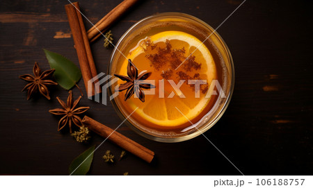 Non-alcoholic apple punch with cinnamon and honey, a warming autumn drink. High quality photo Non-alcoholic apple punch with cinnamon and honey, a warming autumn drink. High quality photo 106188757