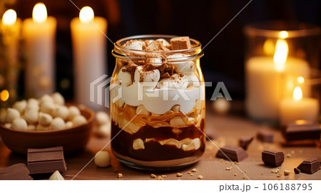 Cocoa with caramel and marshmallow, a warm and warming drink. High quality photo 106188795