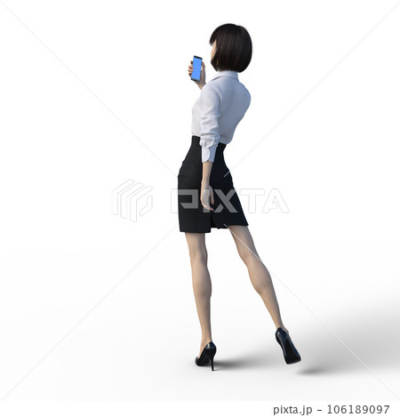 スマートフォンを見るビジネスウーマン　ユニフォーム perming3DCGイラスト素材 106189097