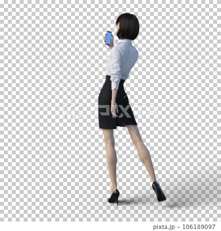 スマートフォンを見るビジネスウーマン　ユニフォーム perming3DCGイラスト素材 106189097