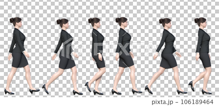 Full-body 3D continuous illustration set of a business woman walking with beautiful posture 106189464