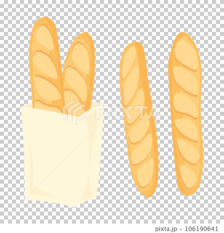 美味的法式麵包以金棕色烘烤的插圖，材料靈感來自法國 106190641