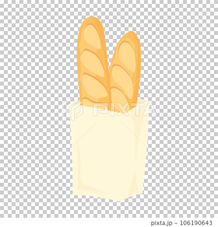 An illustration of delicious French bread baked in a brownish brown color in a paper bag, a material inspired by France 106190643