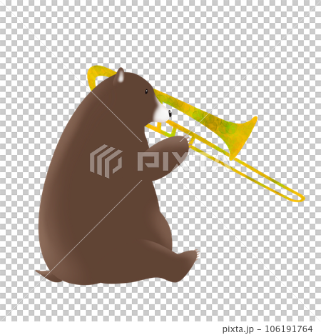 一隻熊快樂地吹長號的插圖 106191764