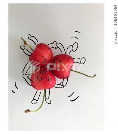 遊泳をするさくらんぼの写真イラスト 106191964