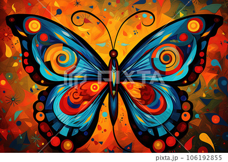 Abstract butterfly painting in the style of pablo picasso. Insect. Animals art. Illustration, Generative AI. Abstract butterfly painting in the style of pablo picasso. Insect. Animals art. Illustration, Generative AI. 106192855