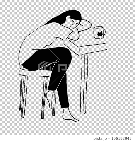 Line drawing vector illustration of a woman being held at a desk 106192943