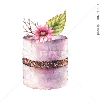 Watercolor autumn composition with cake, autumn flower isolated on white background Watercolor autumn composition with cake, autumn flower isolated on white background 106193894