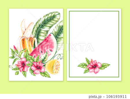 Watercolor tropical postcard template 106193911