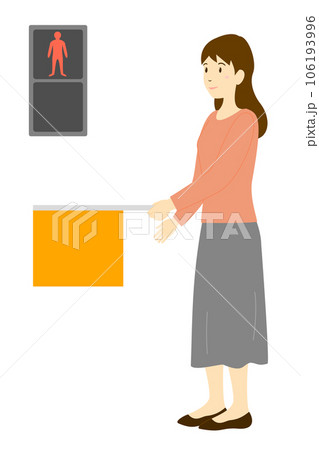 赤の歩行者用信号と旗で制止している女性の全身イラスト 赤の歩行者用信号と旗で制止している女性の全身イラスト 106193996