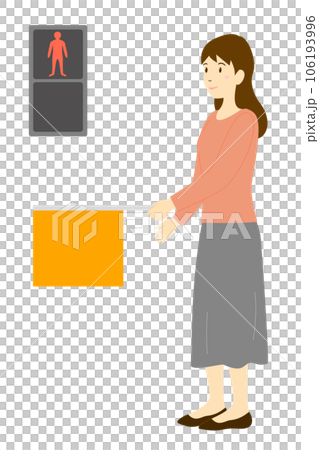 赤の歩行者用信号と旗で制止している女性の全身イラスト 赤の歩行者用信号と旗で制止している女性の全身イラスト 106193996