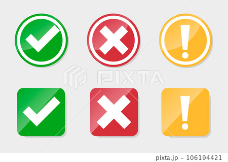 Collection Set of check mark, exclamation point, X mark icons buttons Collection Set of check mark, exclamation point, X mark icons buttons 106194421