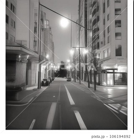 都市の風景と道路。白黒 106194892