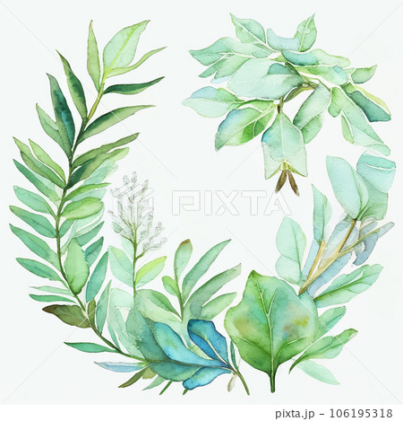 水彩で描いた葉っぱとリースのイラスト Generative AI 水彩で描いた葉っぱとリースのイラスト Generative AI 106195318