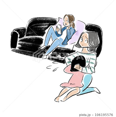 母親に泣きつく末っ子と知らん顔をする上の子のイラスト 母親に泣きつく末っ子と知らん顔をする上の子のイラスト 106195576