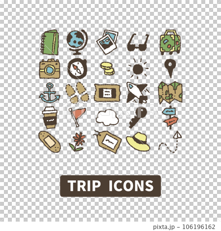 Simple handwritten style travel / outing icon set 106196162