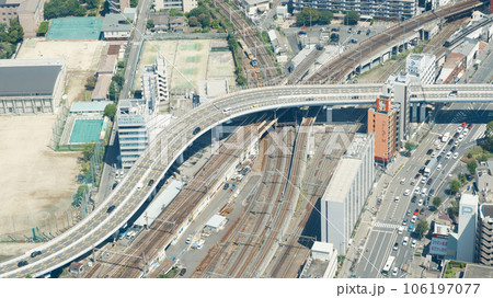 大阪のあべのハルカス屋上から見た大阪の街並み 106197077