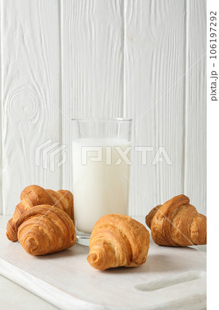 Breakfast tasty food concept - milk with bakery products 106197292