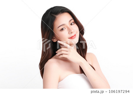 Beautiful young asian woman with clean fresh skin on white background, Face care, Facial treatment, Cosmetology, beauty and spa, Asian women portrait. 106197294