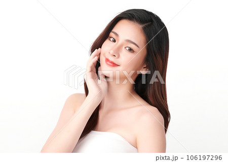 Beautiful young asian woman with clean fresh skin on white background, Face care, Facial treatment, Cosmetology, beauty and spa, Asian women portrait. 106197296