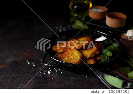 Lunch tasty food concept - delicious hash browns 106197303