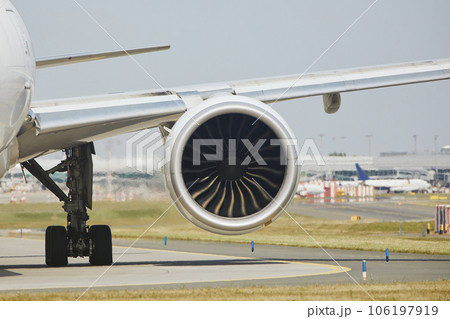Hot air behind jet engine of plane at airport. 106197919