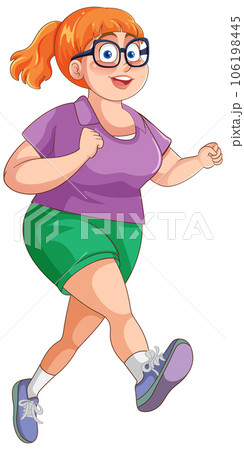 Chubby Woman Running Pose Cartoon Character 106198445