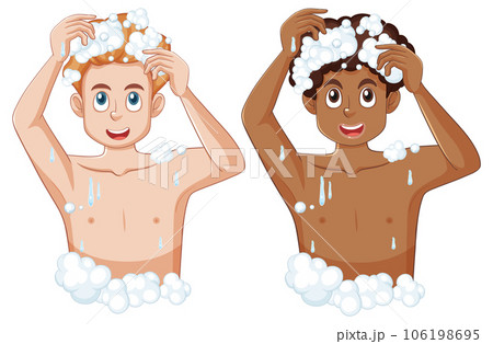 Set of male youth washing hair Set of male youth washing hair 106198695