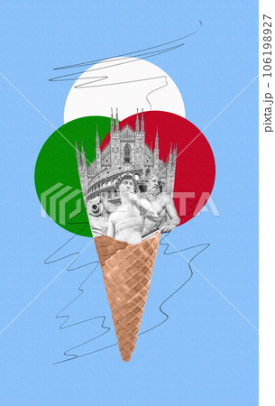 Italy, attractions Italy in the ice cream cone - art collage or contemporary design with Rome and Milan Italy, attractions Italy in the ice cream cone - art collage or contemporary design with Rome and Milan 106198927