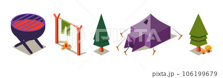 Isometric Camping Object and Adventure Elements Vector Set Isometric Camping Object and Adventure Elements Vector Set 106199679