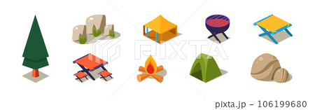 Isometric Camping Object and Adventure Elements Vector Set Isometric Camping Object and Adventure Elements Vector Set 106199680