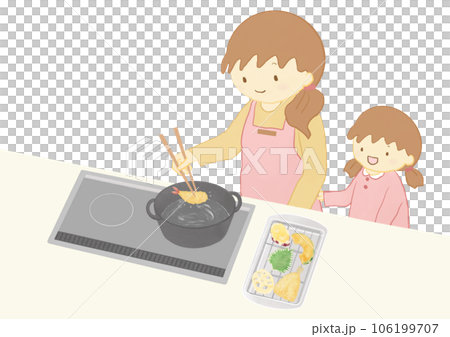 Mother and child frying tempura 106199707