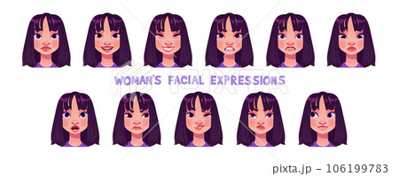Woman character face emotion cartoon vector set Woman character face emotion cartoon vector set 106199783