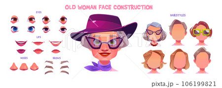 Old woman character vector face construction set 106199821