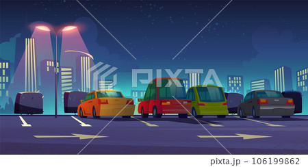 Night car park lot on city street illustration Night car park lot on city street illustration 106199862