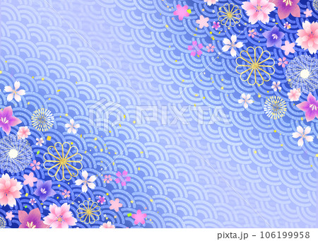 花模様の和柄背景 青海波 花模様の和柄背景 青海波 106199958
