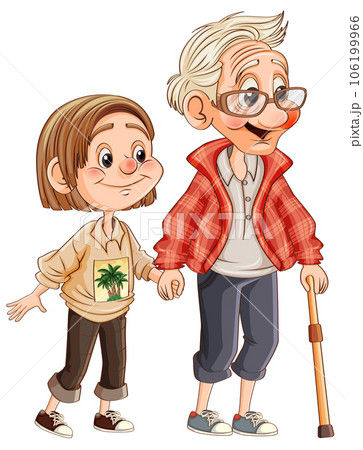 Grandfather and granddaughter cartoon character 106199966