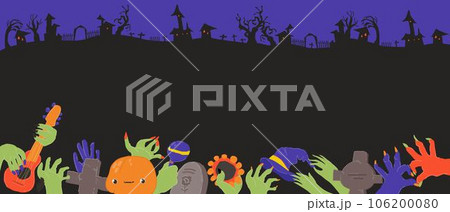 Cartoon Halloween Banner with Zombie Hands coming out of the Ground Cartoon Halloween Banner with Zombie Hands coming out of the Ground 106200080
